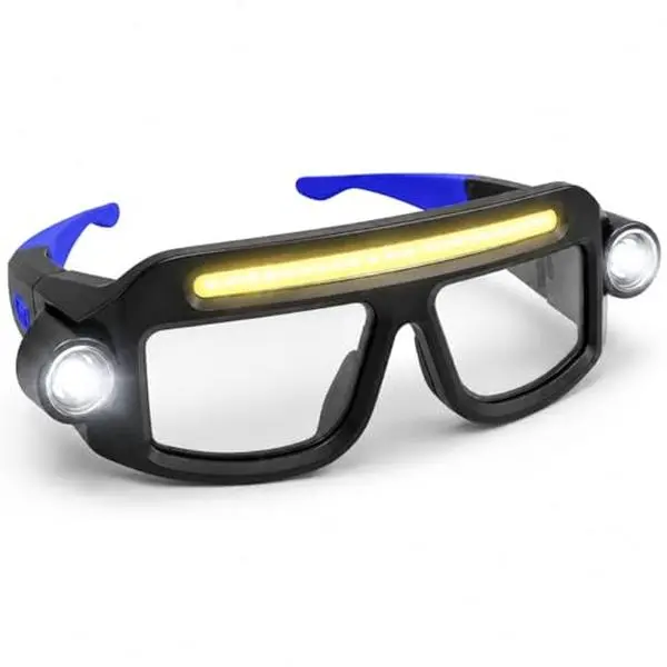 JOYTUTUS Rechargeable LED Glasses Headlamp - Hand-Wave Sensing, Type-C USB Charging, 5-Mode COB Work Light, Dual Side Spotlights, IPX4 Waterproof, Lightweight Eyewear for Camping, Automotive & Motorcycle Tasks