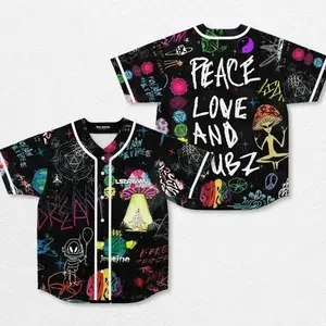 LSDream Peace Love and Wubz Baseball Jersey EDM Music Shirt, EDM Festival Family Gift, Unisex Breathable Men's Jersey, 420 Lover Graphic Shirt, Gift For Baseball Fan EDM Electronics Music