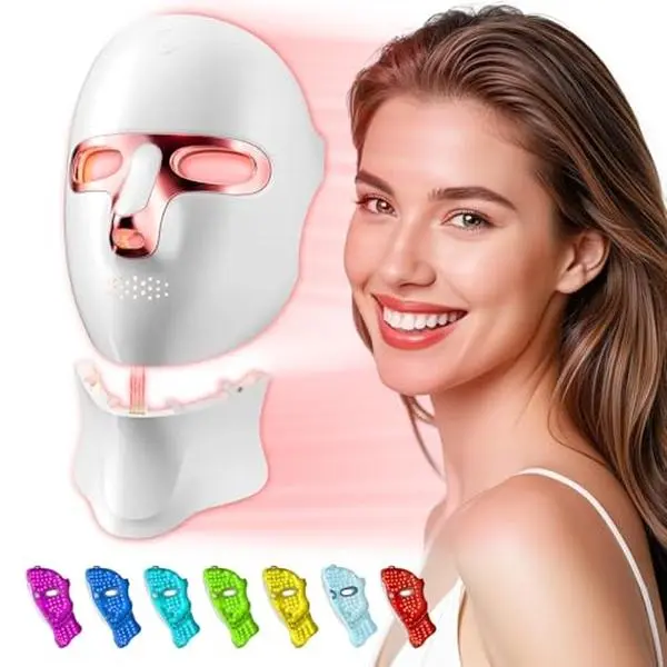 7-Color LED Photon Face & Neck Mask, Wireless Rechargeable Facial Care Device for Radiant Complexion, Great Christmas Gift for Women