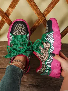 Women's Fashion Leopard Print Low Top Trendy Sneakers, Comfortable Breathable PU Material, Ideal for Travel, Parties, Beach, Daily Wear