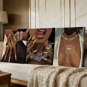 3 Counts Wooden Framed Canvas Painting, Glamorous Woman With Gold Nails And Jewelry Images, Exquisite Poster, Artistic, Perfect Living Room Decoration, Modern Art, Fashion Family Poster, Wall Art Decoration, Waterproof Art