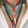 3-Piece Summer Beach Multi-Layer Resin Beaded Necklace Set, Boho Style Necklace with Colorful Fish and Starfish Charms for Women, Boho Trendy Jewelry for Vacation and Beach Parties