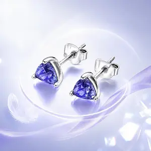 Purple Crystal Stud Earrings For Women, Heart Shape CZ Earrings, Sparkly Silver Tone Jewelry Gift For Girls Daily Wear