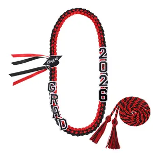2026 Graduation Leis 1 Pcs Grad Ribbon Double Braided Necklace with Graduation Cap 2026 GRAD Patches Handmade Leis Accessories Gifts for Graduates Senior College Students Daughter Son Friends for Graduation Ceremony Party Prom Celebration