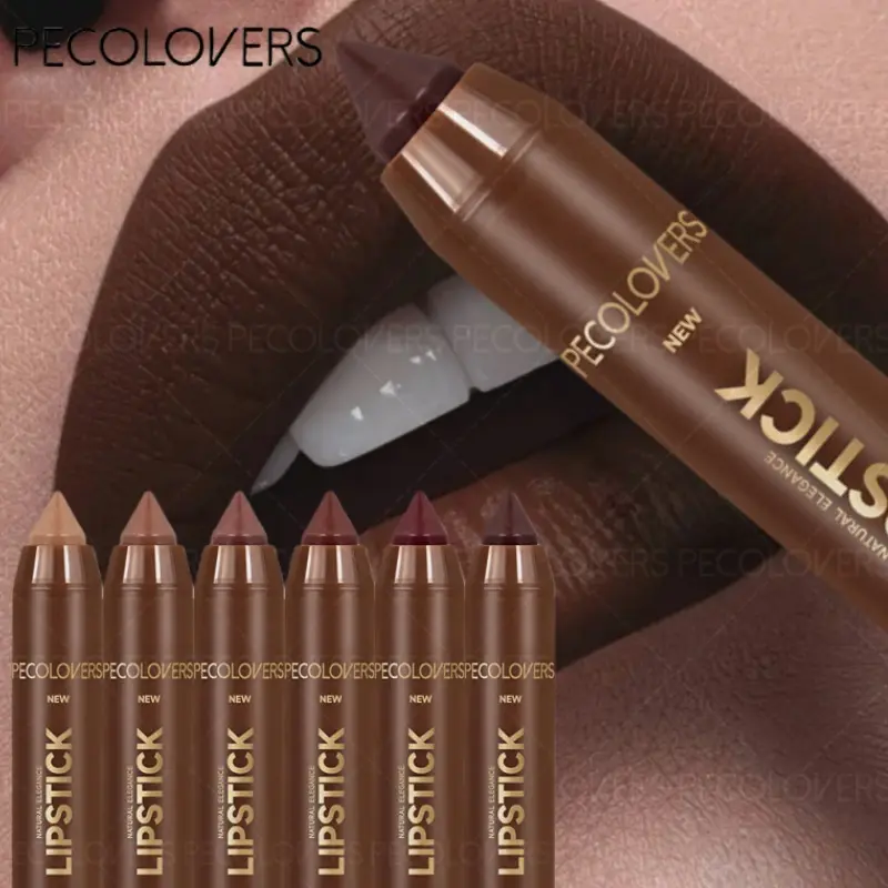 6pcs/set Brown Matte Lipstick Pencil Waterproof Lasting Lip Liner Pen Lipliner Non-stick Cup Lip Contour Pencil Beauty Makeup Set Lip Liner Pencils Lip Liner Kit
