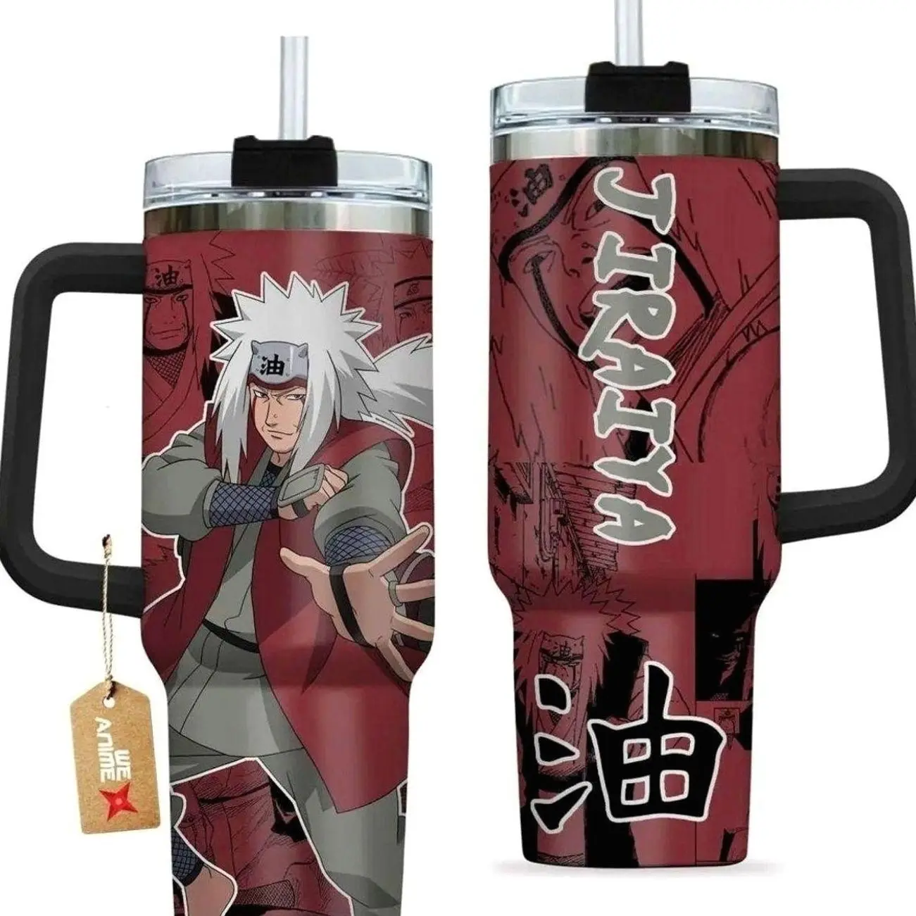 [Sip40 Otaku] Jiraiya 40oz Handle Stainless Steel Tumbler – Legendary Sannin Inspired Cup, Hidden Leaf Ninja Travel Mug, Sage Mode Anime Drinkware, Large Iced Coffee Tumbler, Otaku Gift for Anime Lovers