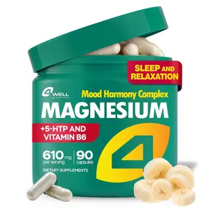 4Well Magnesium Supplement 610mg – Citrate & Glycinate Dietary Blend with Vitamin B6 & HTP-5 – Capsules for Sleep, Stress & Muscle Recovery - Extra Strength Edible Healthcare Complex for Fitness & Relaxation, Suitable for Men & Women