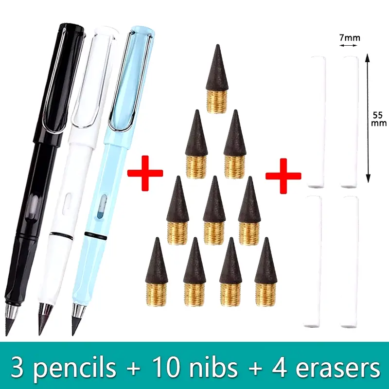 17Pcs Set Infinity Pencils No Sharpening Eternity Pencils No Ink Kawaii Unlimited Pens Art Supplies School Stationery Nib Eraser Does not apply