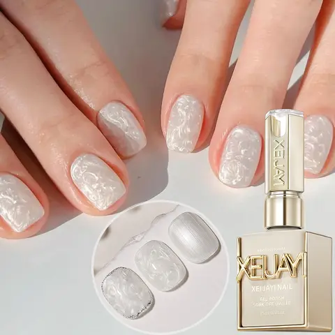 XEIJAYI 1PC 15ML Bottle Nail Care Cosmetic, TPO-HEMA-Free Pearlescent White Thread Gel with Fine Glitter Pearl Shimmer Texture & Glossy Finish, Soak-Off UV LED for Adults’ Fine Line Designs & DIY Manicure