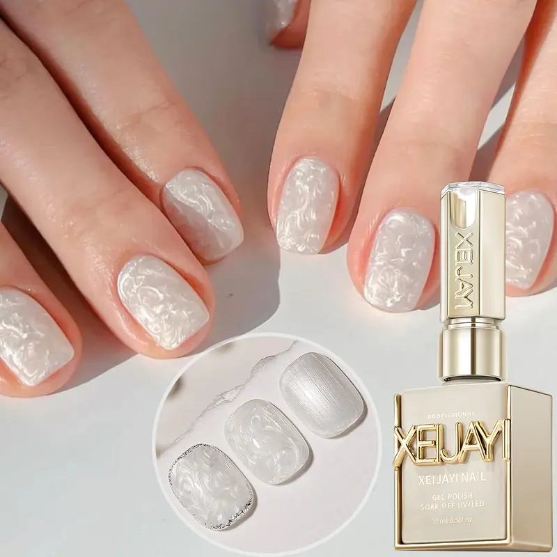 XEIJAYI 1PC 15ML Bottle Nail Care Cosmetic, TPO-HEMA-Free Pearlescent White Thread Gel with Fine Glitter Pearl Shimmer Texture & Glossy Finish, Soak-Off UV LED for Adults’ Fine Line Designs & DIY Manicure