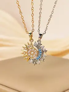 Elegant Copper Zircon Necklace Set, Boy Sun Girl Moon Magnetic Design, Perfect Gift for Valentine's Day & Christmas, Casual & Formal Wear