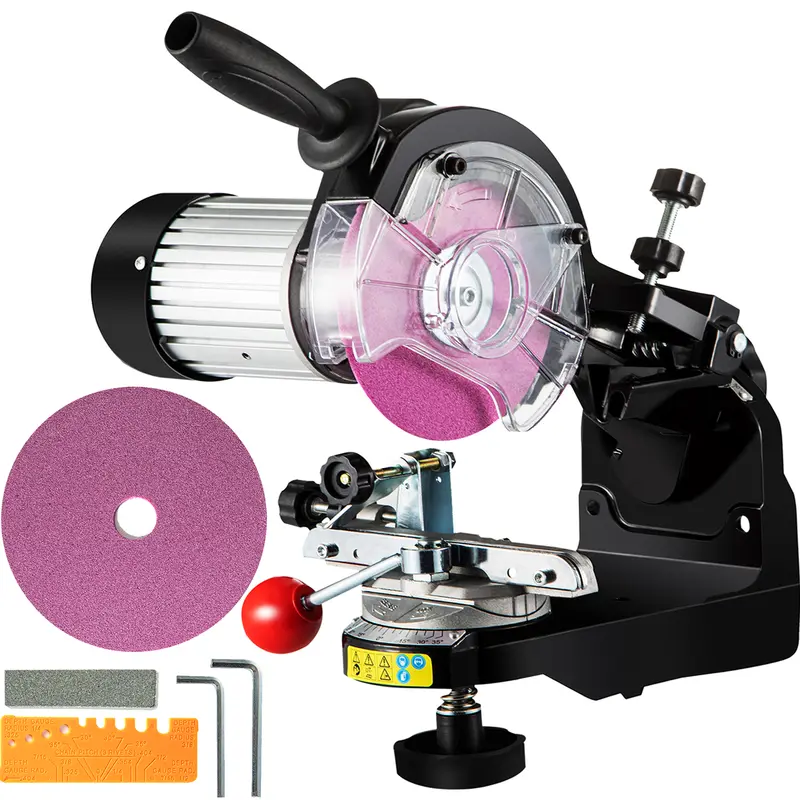 VEVOR Aluminum Body Electric Chainsaw Sharpener, 230W Professional Adjustable Angle Chain Grinder with 3000 RPM Motor, 5.5" Grinding Wheel, Anti-Slip Handle, Working Light, Chisel for 1/4"-2/5" & 0.404" Pitch Chains, Scratch-Proof, Multi-Angle, Tilt For C