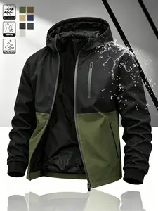 Men's Windproof Zipper Jacket, Full-Zip Front, Practical Pocket, Colorblock Design, Comfortable Fit, Outdoor & Casual Wear