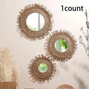 Boho Style Wall Decor Mirror, 1 Count Macrame Circle Hanging Mirror, Twisted Rope Home Decor, Wall Hanging Coastal Jute Mirror for Living Room, Bedroom, Bathroom