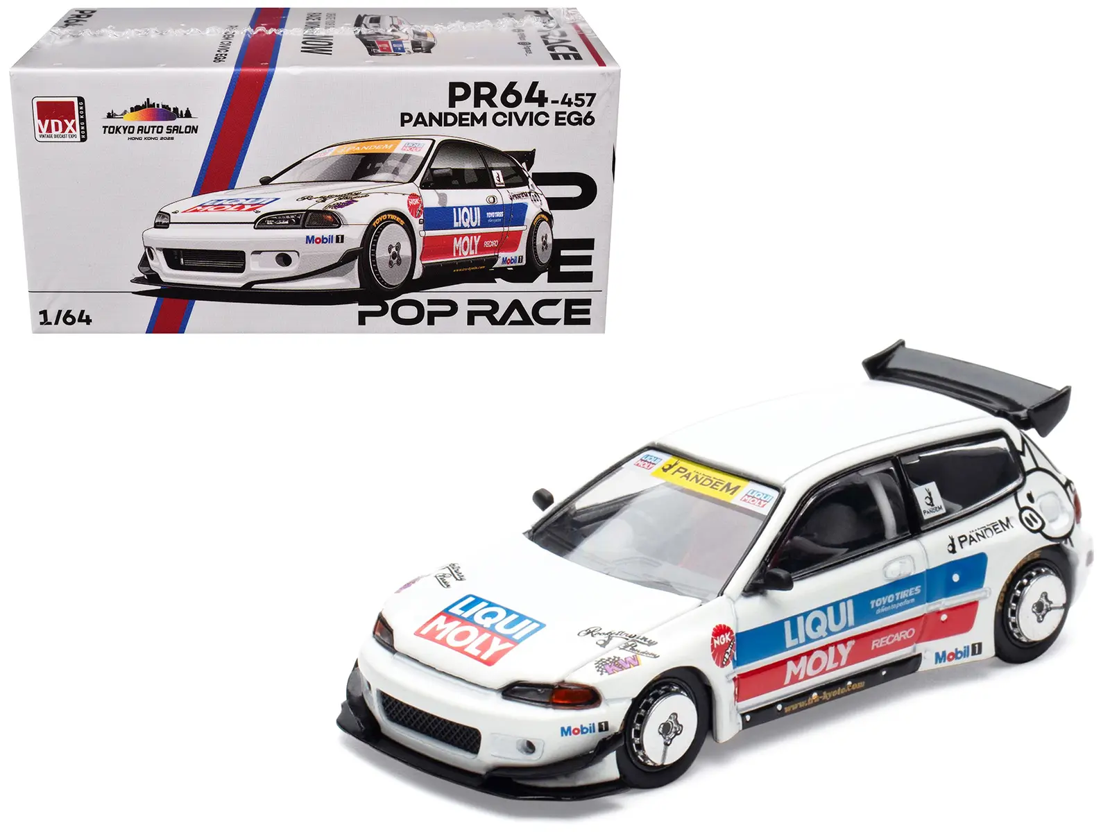 Pandem Civic EG6 RHD White with Stripes and Graphics "Tokyo Auto Salon Hong Kong 2025" 1/64 Die Cast Model Car by Pop Race