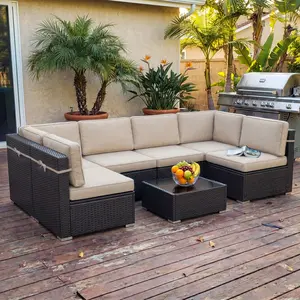 【4 Packages Shipping】LayinSun 7 Pieces Patio Furniture Conversation Sofa Set Outdoor Sectional Wicker Sofa Set with Coffee Table