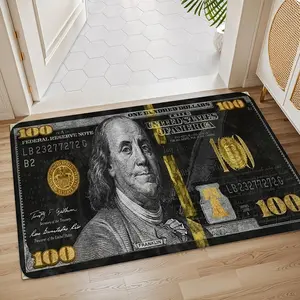 Black Gold Dollar Bill Creative Luxury Mat, suitable for living room, bedroom, dining room, home decor aesthetics, non-slip rubber backing