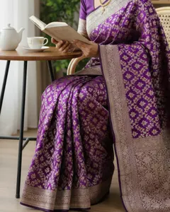 Exquisite Jaal Handwoven Katan Silk Saree with Gold Zari Silk Mark Saree with blouse