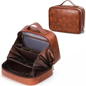 Mens Toiletry Travel Bag,PU Leather Toiletry Bag for Men,Water-Resistant Travel Bag for Toiletries,Brown Shaving Bag for Men, Mens Birthday  Ideas for Fathers Day Men Him Husband Dad