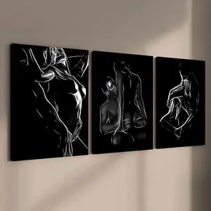 3-count wooden frame canvas, abstract human body art poster, romantic decoration, exquisite printed canvas, fashionable bedroom decoration, modern home decoration, living room and corridor wall decoration, high definition, waterproof, artistic