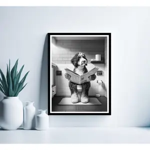 Darrell Bernedoodle Dog Wall Art Poster No Frame, Funny Bathroom Print, Toilet Poster, Bernedoodle Dog In Toilet, Bathroom Art