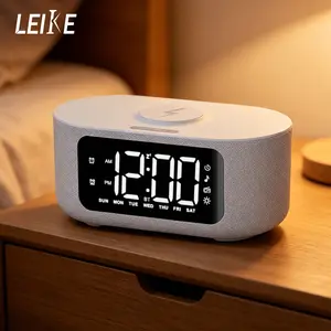 Alarm for Waking Up, 15W Wireless Charging Bedside Clock with Bluetooth 5.3 Speaker, 25 Soothing Sounds & Dimmable RGB Night Light for Adults & Kids