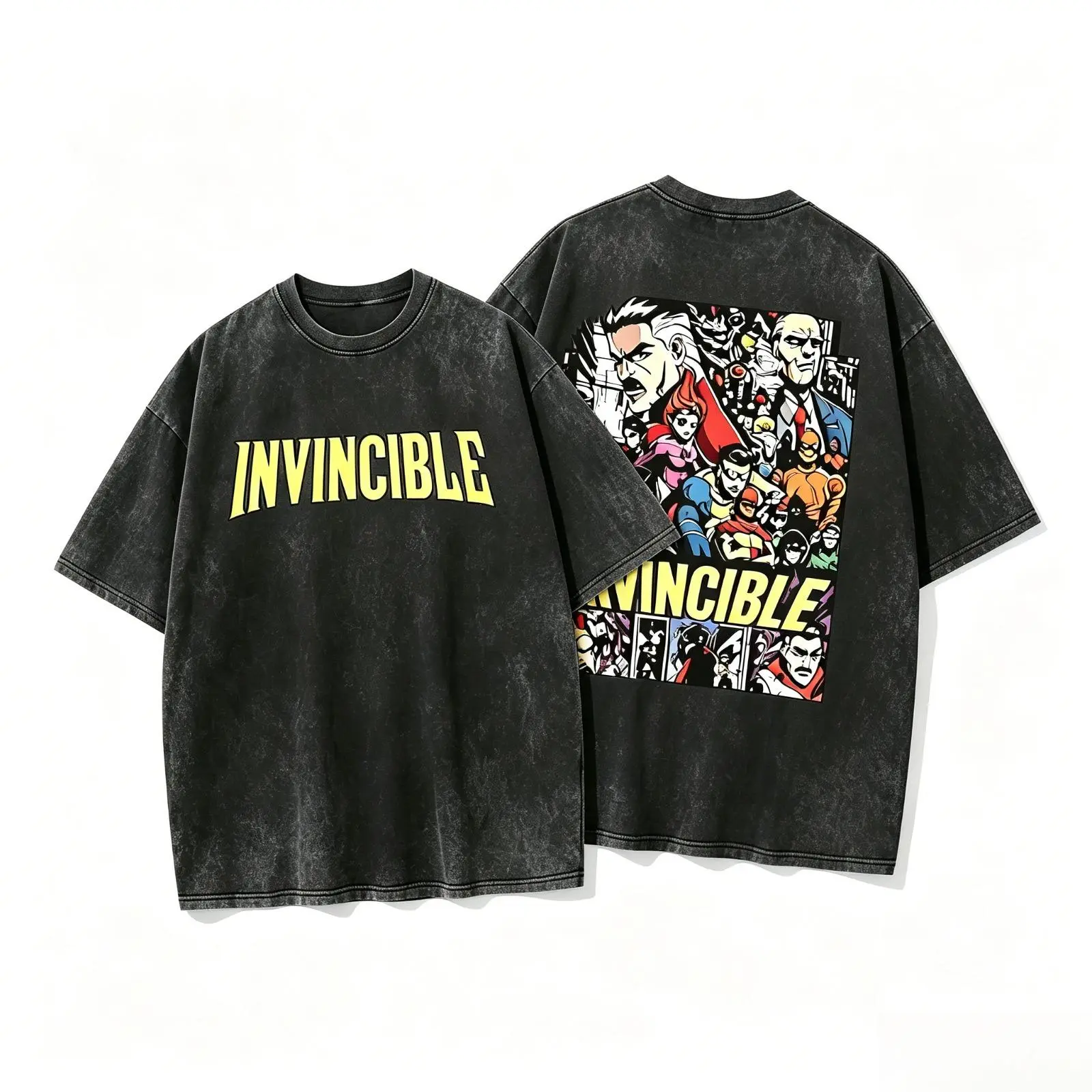 Invincible 3 Retro Unisex Acid Washed T-shirt, Super Hero Movie Man Clothes