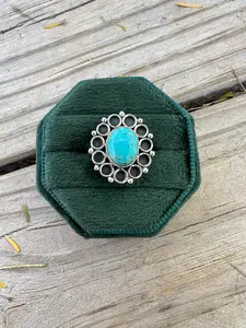 Marigold Handmade Adjustable Turquoise Sterling Silver Flower Ring