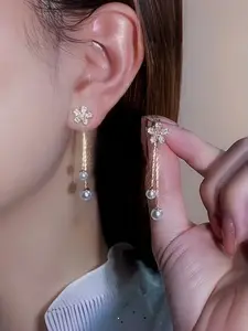 Women's Elegant Double-Sided Flower Tassel Earrings, Trendy Jewelry, Multifunctional & Airy Design, Perfect for Gifts, Banquets, Autumn/winter Fashion