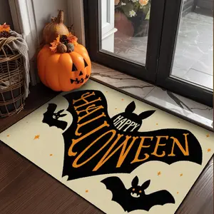 1 entry mat | door carpet | Halloween carpet | bat pattern print | soft and comfortable non-slip design machine washable | Halloween home decoration | Halloween holiday decoration celebration | suitable for living room and bedroom entrance floor decoratio