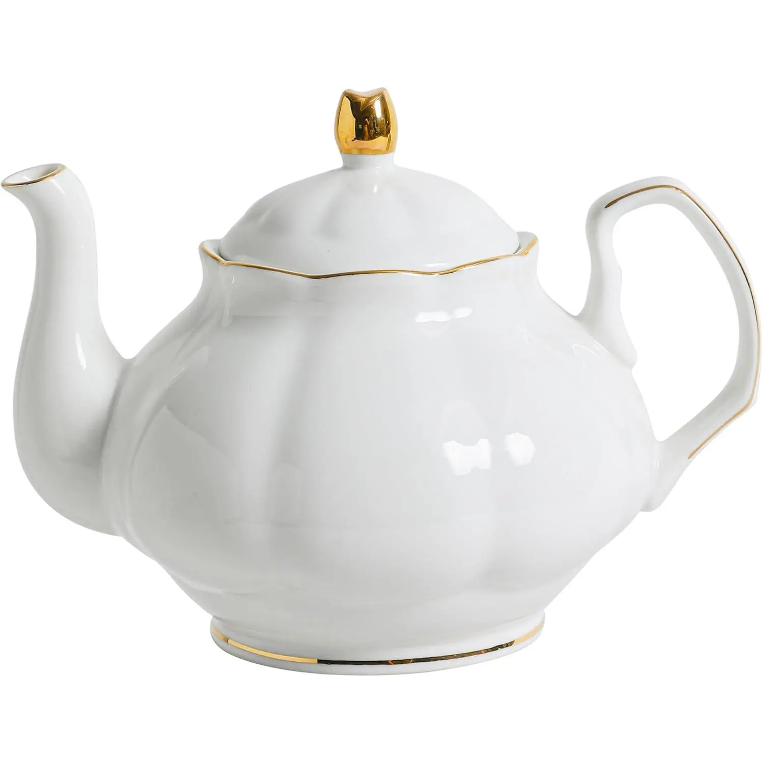 27oz White Porcelain Teapot with  Trim, Classic Ceramic Teapot for Loose Leaf  &  Bags, Elegant Small Teapots for Daily Use or Gifts