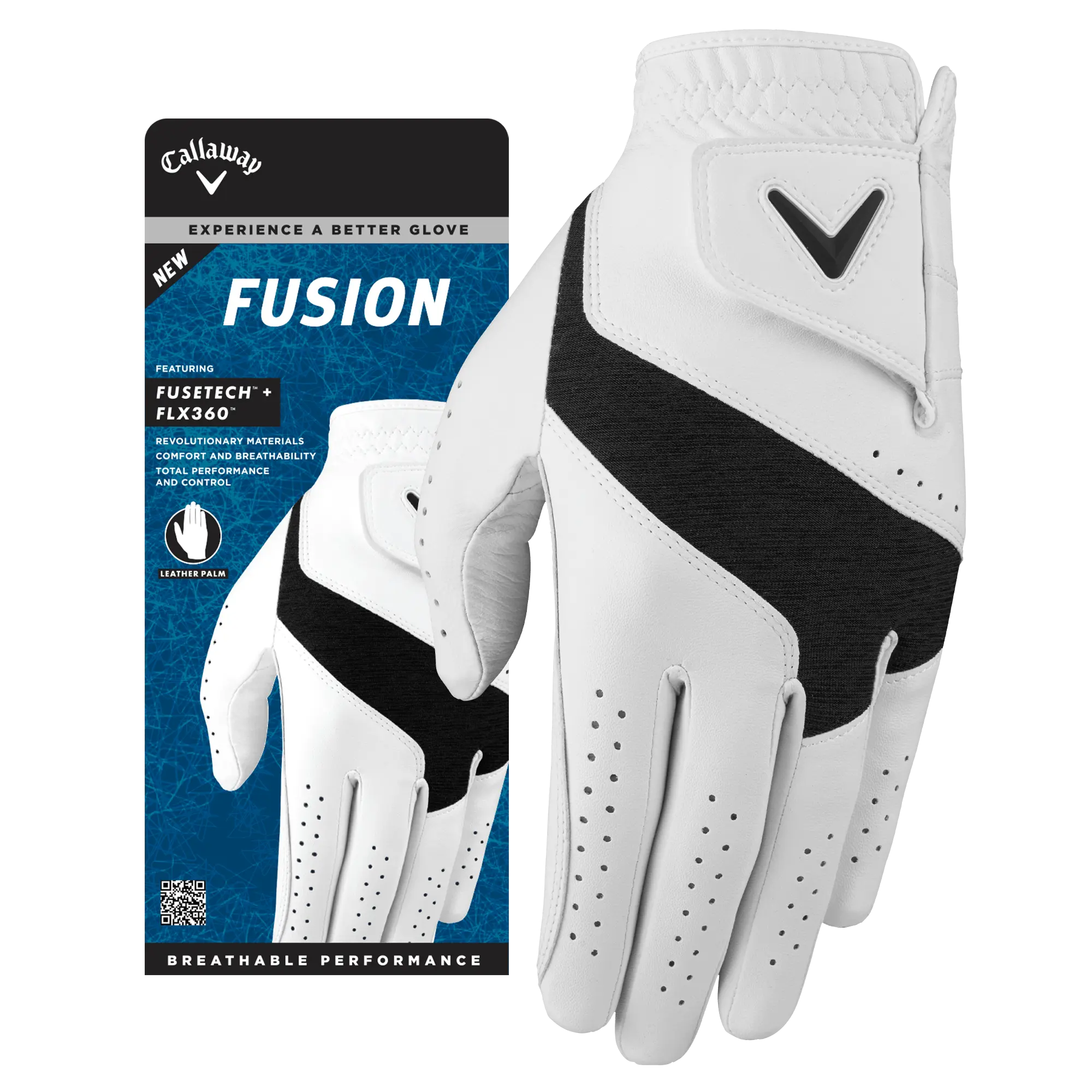 Callaway Golf Fusion Men's Golf Glove in White/Charcoal | Size: Cadet Large