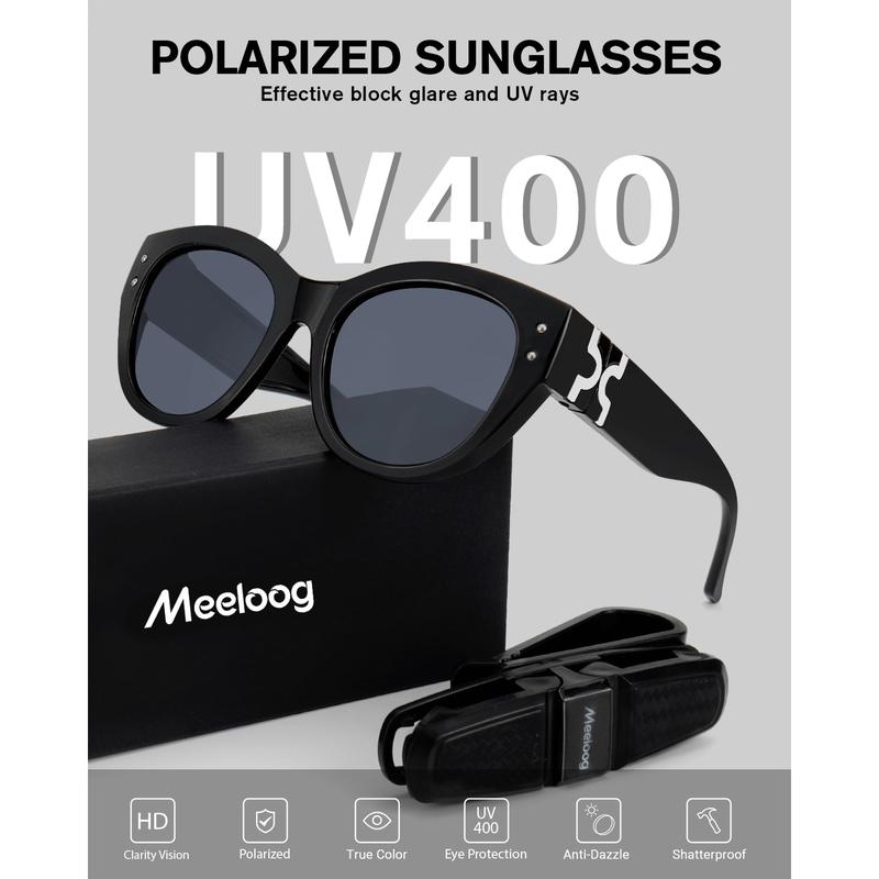 Meeloog Polarized Fit Over Sunglasses For Women, Trendy Round Tac SunGlasses Lightweight Wrap Around Shades ST0080 Gift Idea Brand Filter Effective Fashion Lens Flexible Antiglare Tri Acetate Cellulose Coating sunglasses women