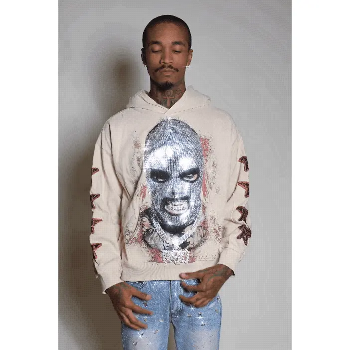 Tyvion Beige Rhinestone Oversized Hoodie