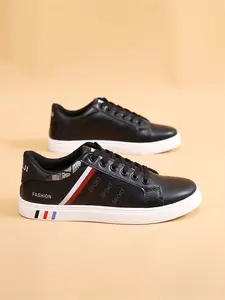 Men's Striped Lace-Up Sneakers Durable PU leather upper Breathable fabric lining Non-slip outsole Suitable for all seasons
