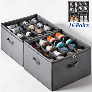 OKMARTS 2Pack Shoe Organizer for Closet, Large Shoe Box Storage Containers, Foldable Shoe Storage Organizer Box Bin with Adjustable Dividers and Clear Cover, Space Saving Shoes Holder