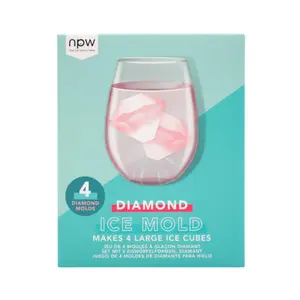 NPW Diamond Silicone Ice Mold - Makes 4 Large Ice Cubes for Luxurious Drinks, Giant Diamond Shaped, Hand Wash Only