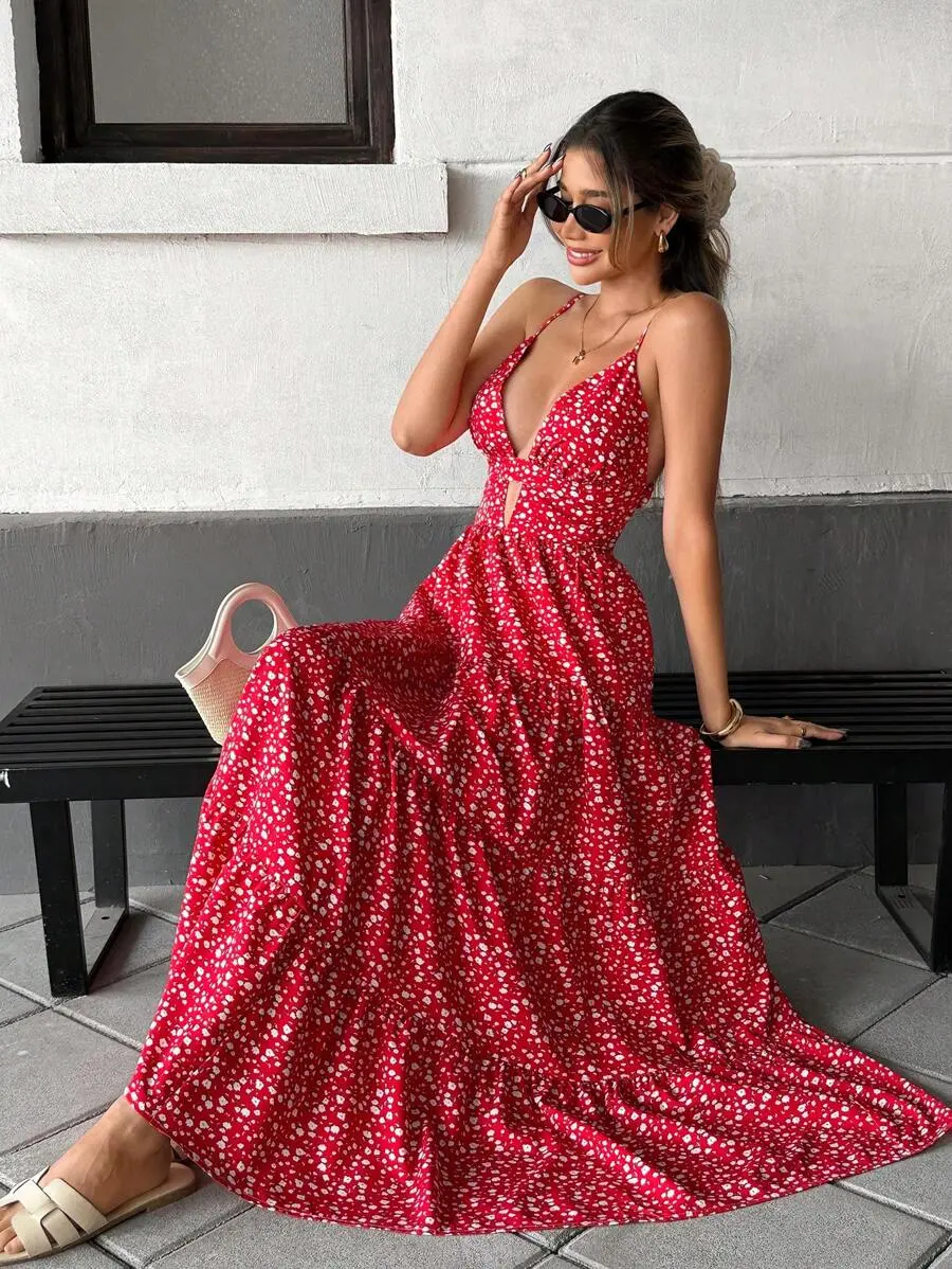 flowy hippy dresses Elastic Waist Flowy Boho Maxi Dress main image 1