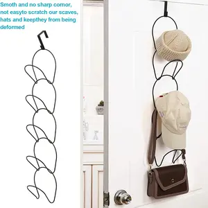 5 Tier Over The Door Cap Rack No Drill Metal Hat Organizer with Adhesive Hooks Wall Mount Closet Hanger for Baseball Caps Handbags Belts Hangable