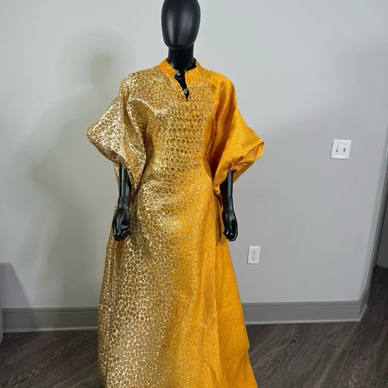 Achalugo Luxurious Golden Kaftan Dress with Gold Accents