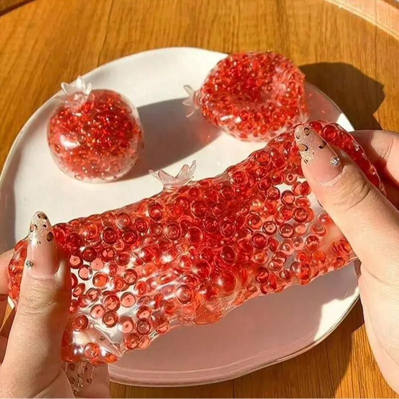 Handmade Pomegranate Crunchy Stress Ball,Soft Stretchy ASMR Fidget Toy,Moldable Vacuum Sealed Stress Balls,for Stress & Anxiety Relief,Aesthetic Desk Toy