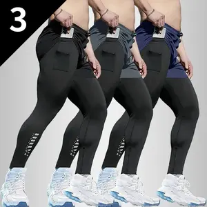 3 Pack Men's Compression Training Pants Breathable Stretch Athletic Pants with Pockets for Running, Basketball, Pilates & Gym Workouts, Compression Sports Wear, Fitness Joggers, Gym Training Pants fits