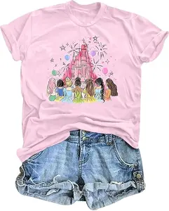 Women's and children's tops featuring colorful castle patterns, inspired by classic princess movies, princess cartoons, famous fairy tales, and princess magic kingdoms, are fun, cute, and full of holiday spirit.