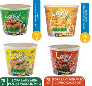 Laky Men Sopas Laky Originales 75 Gr Jumbo Size Vaso Men de Res Gallina Pollo Camarón Instant Noodles