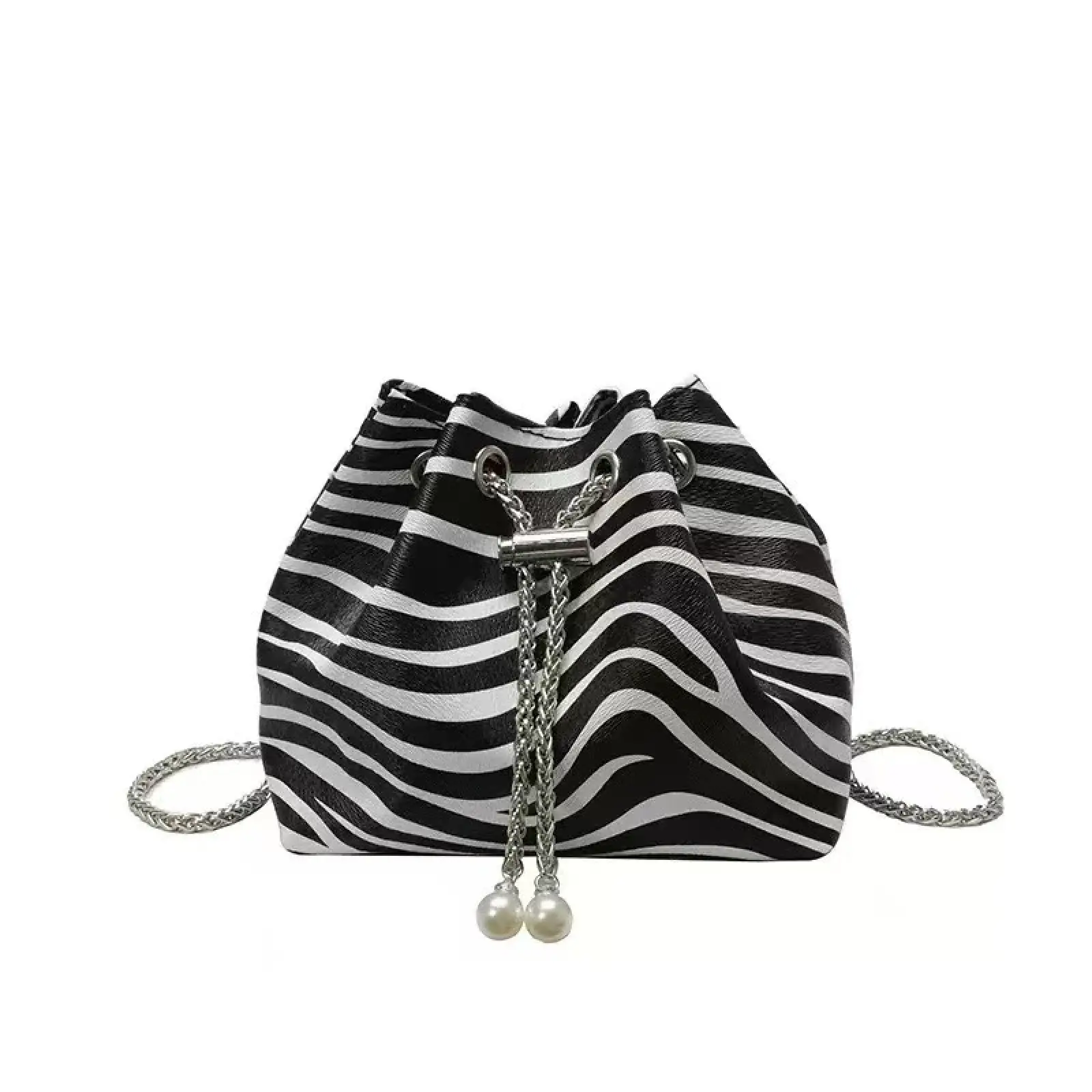 Women's Fashionable Simple Zebra Stripe Shoulder Crossbody Bag with Chain, Bucket Bag, Shoulder Pouch, Drawstring Bag, Purse Evening Clutch