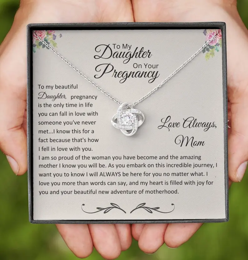 Pregnancy Gift For Daughter, Necklace Message Card And Gift Box, Baby Shower Present To Daughter, Push Present, Sentimental Gift