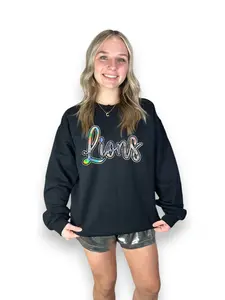 Gildan Silver Cursive Metallic Lions Pullover Sweatshirt for Women Long Sleeve Casual Crewneck Top Comfort Color