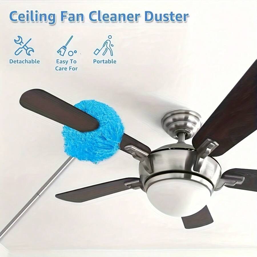 1PC Long-Handled Microfiber Ceiling Fan Duster - Dust-Locking, Reusable, Effortless Cleaning Brush -Ideal For RVs & Home Use(Blue Green Pink)