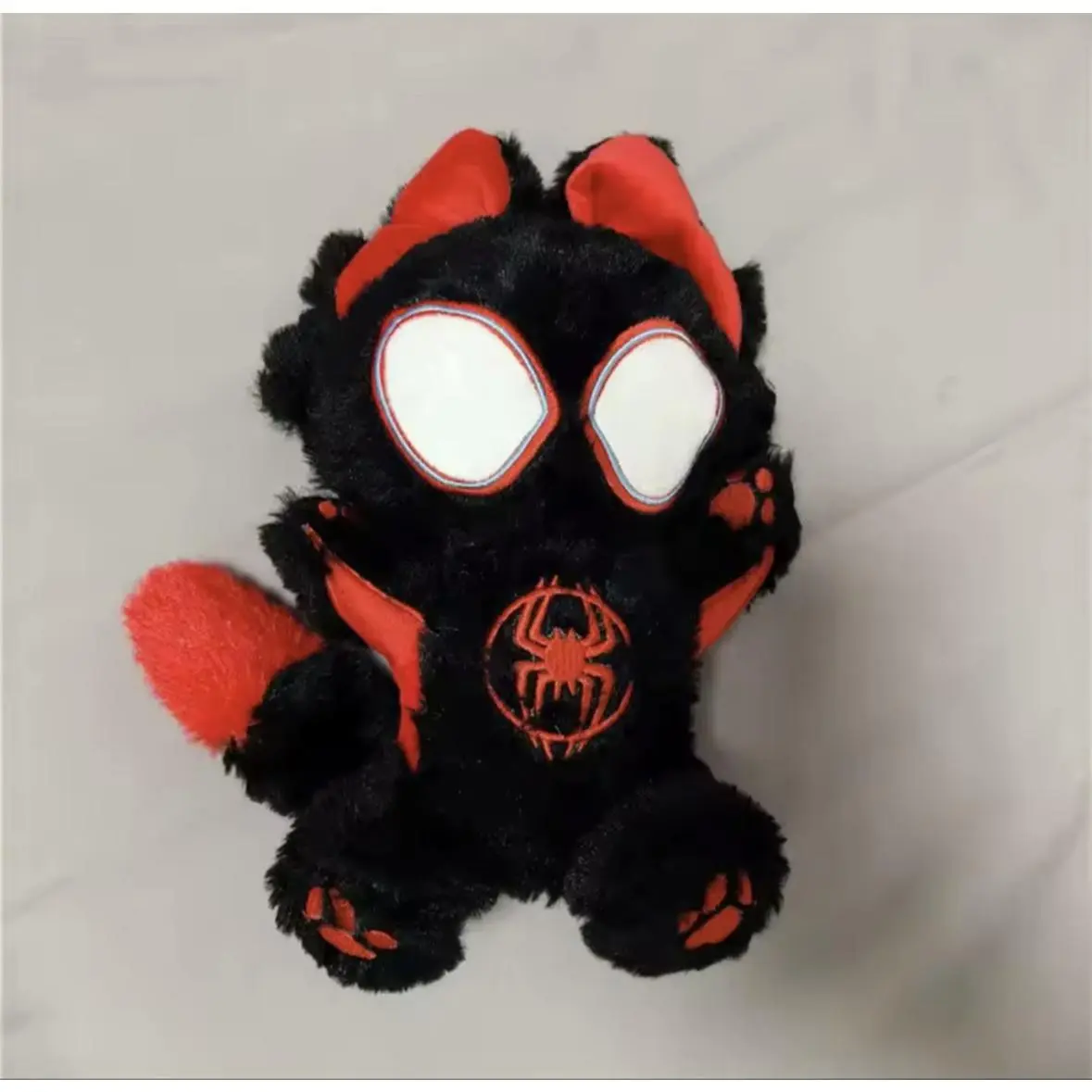 Spidercat Soft Black and Red Cartoon Character with Spider Logo, Perfect for Kids and Collectors