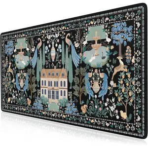 Floral Desk Matt for Desktop, XXL Large Cute Gaming Mouse Pad,Extended Long Computer Mat 24 x 14 Inch, Non-Slip Keyboard Pad with Stitched Edges for Women, Home Office(Black)